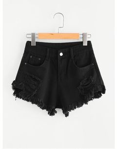 Black denim distressed shorts